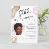 Invitation Ballons amusants or blanc photo surprise Sweet 16 (Debout devant)