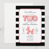 Invitation Ballons Animal Noir + Rose Blanc 2e anniversaire (Devant / Derrière)