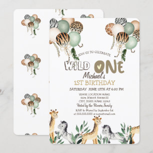 Invitation Ballons Animaux de la Jungle 1er Anniversaire