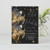 Invitation Ballons Anniversaire Black Gold Parties scintillan (Debout devant)