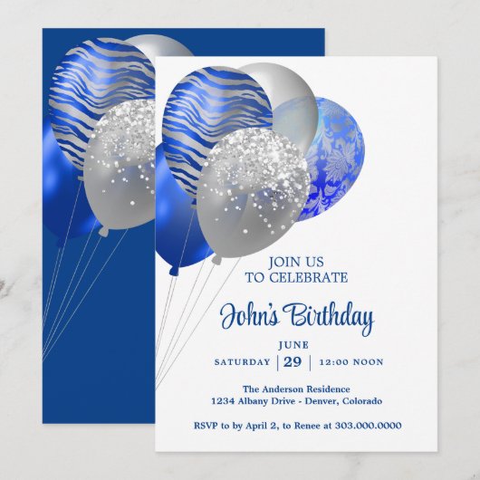 Invitation Ballons Anniversaire Hommes (Devant / Derrière)