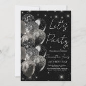 Invitation Ballons anniversaire noir argent parties scintilla (Devant)