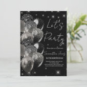 Invitation Ballons anniversaire noir argent parties scintilla (Debout devant)