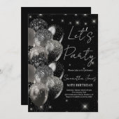 Invitation Ballons anniversaire noir argent parties scintilla (Devant / Derrière)
