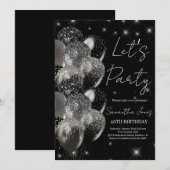 Invitation Ballons anniversaire noir argent parties scintilla (Devant / Derrière)