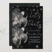 Invitation Ballons anniversaire noir argent parties scintilla (Devant / Derrière)