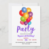 Invitation Ballons Anniversaire Parties scintillant violette (Devant)