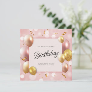 Invitation Ballons Anniversaire Rose Gold