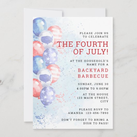 Invitation Ballons aquarelle budgétaires Barbecue du quatre j (Devant)