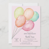 Invitation Ballons Aquarelle Fille 2ème Anniversaire (Devant)