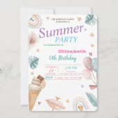 Invitation Ballons, Arc-en-ciel, Crème glacée Fête d'annivers (Devant)