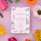 Invitation Ballons arc-en-ciel personnalisés Baby shower rose