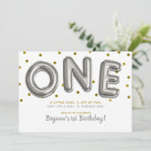 Invitation Ballons Argent et Or Fête d'anniversaire ONE 1 an (Debout devant)