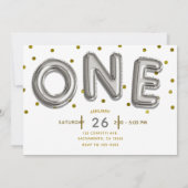 Invitation Ballons Argent et Or Fête d'anniversaire ONE 1 an (Dos)