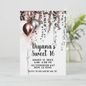 Invitation Ballons argent rose doré Rustique lierre Sweet 16 (Debout devant)