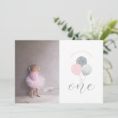 Invitation Ballons argenté et rose | Fille 1er fête d'anniver (Debout devant)