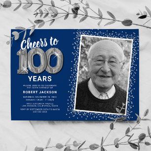 Invitation Ballons Argentés 100e Anniversaire Phot