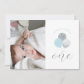 Invitation Ballons Argentés et Bleus | Fête du premier annive (Devant)