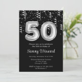 Invitation Ballons argentés pour 50e anniversaire avec confet (Debout devant)