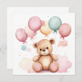 Invitation Ballons Baby shower en aquarelle mignonne Ours en  (Devant / Derrière)
