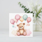 Invitation Ballons Baby shower en aquarelle mignonne Ours en  (Debout devant)