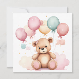 Invitation Ballons Baby shower en aquarelle mignonne Ours en 