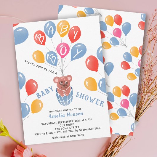 Invitation Ballons Bébé Bébé Baby shower garçon en peluche mi