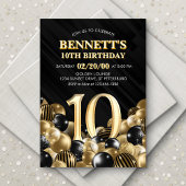 Invitation Ballons Black Gold 10e anniversaire