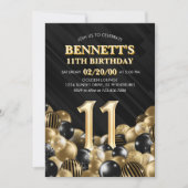 Invitation Ballons Black Gold 11e anniversaire (Devant)