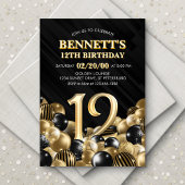 Invitation Ballons Black Gold 12e anniversaire