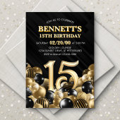 Invitation Ballons Black Gold 15e anniversaire