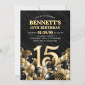 Invitation Ballons Black Gold 15e anniversaire (Devant)