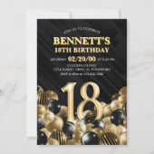 Invitation Ballons Black Gold 18e anniversaire (Devant)