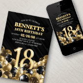 Invitation Ballons Black Gold 18e anniversaire