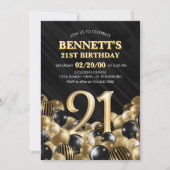 Invitation Ballons Black Gold 21e anniversaire (Devant)