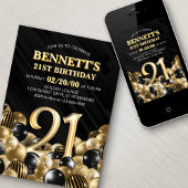 Invitation Ballons Black Gold 21e anniversaire