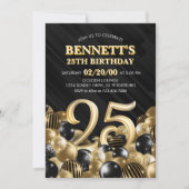 Invitation Ballons Black Gold 25e anniversaire (Devant)