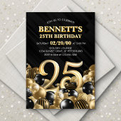 Invitation Ballons Black Gold 25e anniversaire