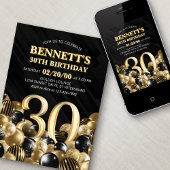 Invitation Ballons Black Gold 30e anniversaire