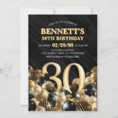 Invitation Ballons Black Gold 30e anniversaire (Devant)
