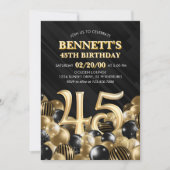 Invitation Ballons Black Gold 45e anniversaire (Devant)