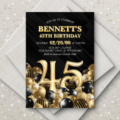 Invitation Ballons Black Gold 45e anniversaire