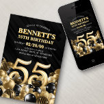 Invitation Ballons Black Gold 55e anniversaire<br><div class="desc">Des tas et des tas de ballons - ce design ne résiste pas ! Doté de chiffres audacieux et d'une typographie élégante dans un espace qui déborde littéralement de ballons, ce design est un coup de fouet instantané. Le jeu de couleurs doré et noir et la typographie rétro donnent une...</div>