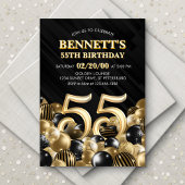 Invitation Ballons Black Gold 55e anniversaire