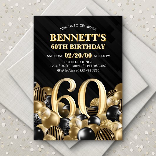 Invitation Ballons Black Gold 60e anniversaire