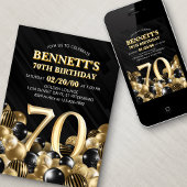 Invitation Ballons Black Gold 70e anniversaire