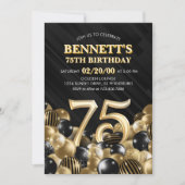 Invitation Ballons Black Gold 75e anniversaire (Devant)