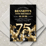 Invitation Ballons Black Gold 75e anniversaire<br><div class="desc">Des tas et des tas de ballons - ce design ne résiste pas ! Doté de chiffres audacieux et d'une typographie élégante dans un espace qui déborde littéralement de ballons, ce design est un coup de fouet instantané. Le jeu de couleurs doré et noir et la typographie rétro donnent une...</div>