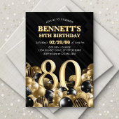Invitation Ballons Black Gold 80e anniversaire