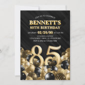 Invitation Ballons Black Gold 85e anniversaire (Devant)
